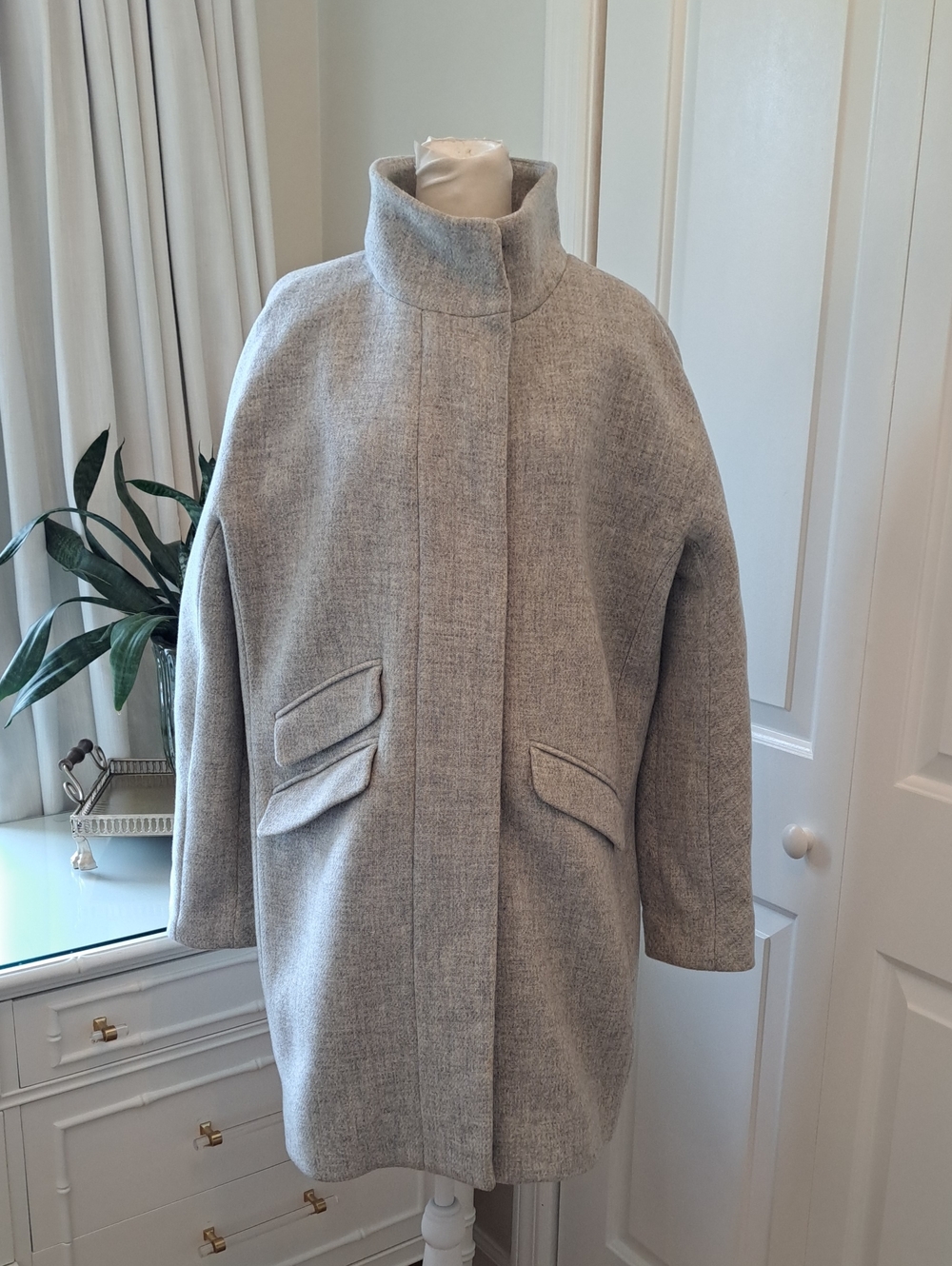 J.Crew Womens Stadium Grey Heather Wool Blend Stand Collar Winter Coat Zip Up 12